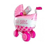Шар фигура фольга Коляска детская розовая