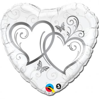 Шар фигура фольга Сердца переплетенные Серебро 90см