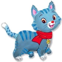 Шар фигура фольга Кошечка с шарфом голубая