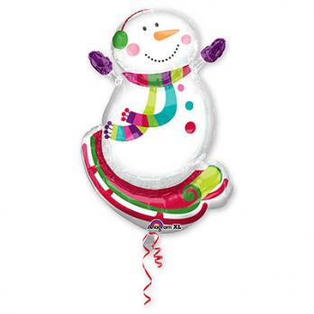 Шар фигура фольга Снеговик радостный