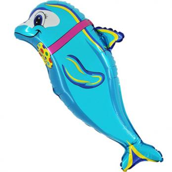Шар фигура фольга Дельфин с бабочкой