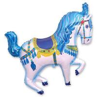 Шар фигура фольга Лошадь цирковая голубая