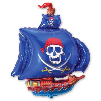 Шар фигура фольга Корабль пиратский синий