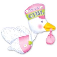 Шар фигура фольга Аист розовый