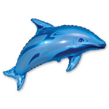 Шар фигура фольга Дельфин голубой