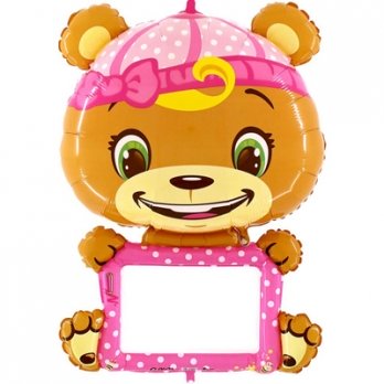 Шар открытка Мишка в розовом