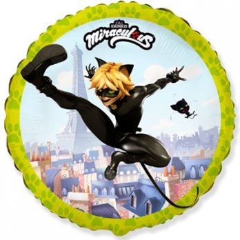 Шар круг фольга Леди Баг Супер Кот летящий