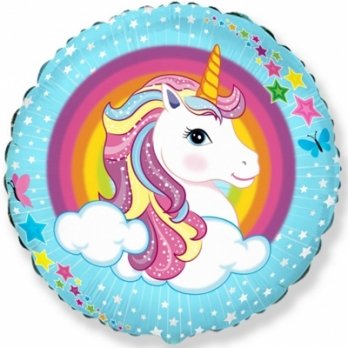 Шар круг фольга Единорог радужный