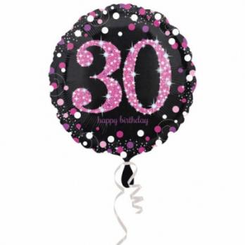 Шар круг фольга Happy Birthday 30 pink 