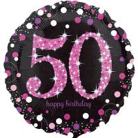Шар круг фольга HAPPY Birthday 50 pink 