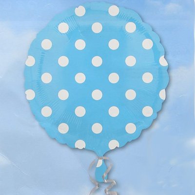 Шар круг фольга Горошек белый на голубом