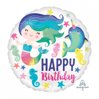 Шар круг фольга HB Дельфин и Русалка яркие