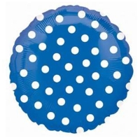 Шар круг фольга Горошек белый на синем