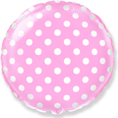 Шар круг фольга Горошек на розовом
