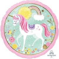 Шар круг фольга Единорог Нежный голография 