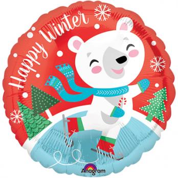 Шар круг фольга Happy Winter Мишка на коньках