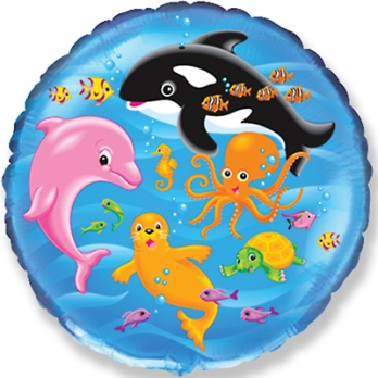 Шар круг фольга Морской мир