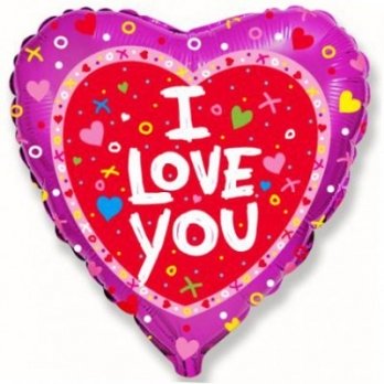 Шар круг фольга ILY Сердечки разноцветные