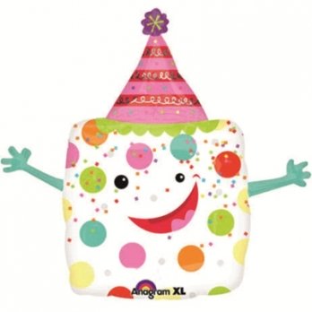 Шар фольга Кубик в колпаке веселый