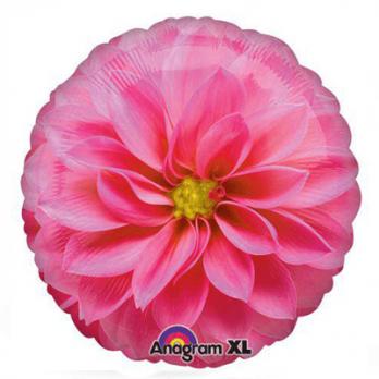 Шар круг фольга Цветок Астра розовая