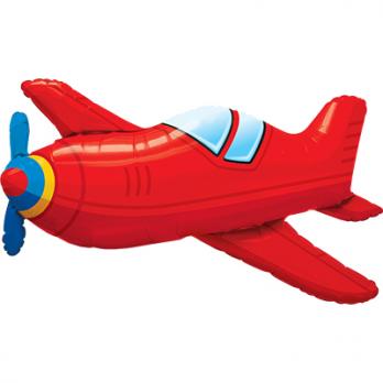 Шар фигура фольга Самолет красный винтаж
