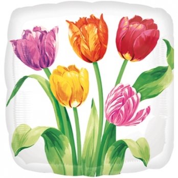 Шар фигура фольга Тюльпаны на белом фоне