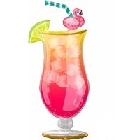 Шар фигура фольга Коктейль с трубочкой Фламинго
