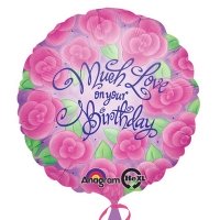 Шар круг фольга HB Цветы розовые