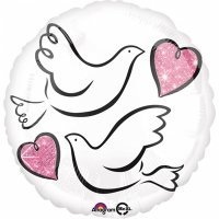 Шар круг фольга Голуби свадебные