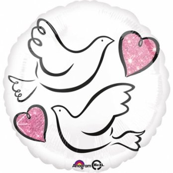Шар круг фольга Голуби свадебные