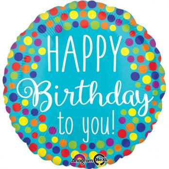 Шар круг фольга HB Горошек разноцв на голубом