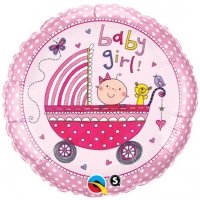 Шар круг фольга Коляска и малыш девочка