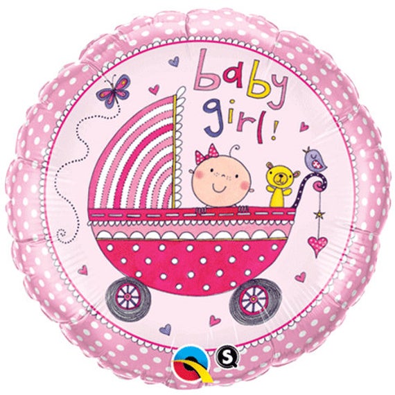 Шар круг фольга Коляска и малыш девочка