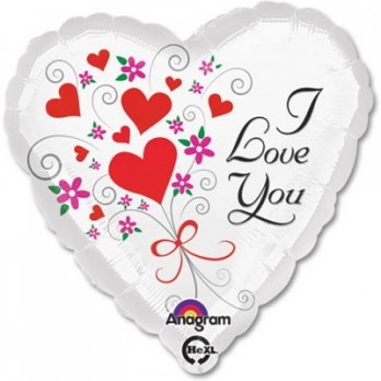 Шар круг фольга ILY Сердца и цветы