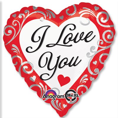 Шар круг фольга ILY Сердце белое с завитками