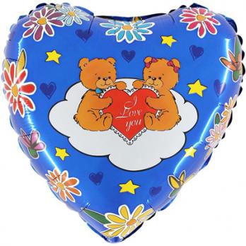 Шар круг фольга ILY Медвежата на облаке