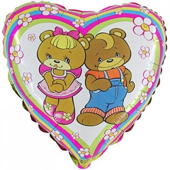 Шар круг фольга Медвежата в цветочках