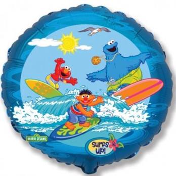 Шар круг фольга Море и серфинг Улица Сезам
