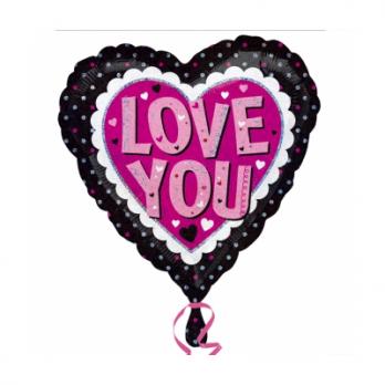 Шар круг фольга КРИСТАЛ ILY Розовый на черном