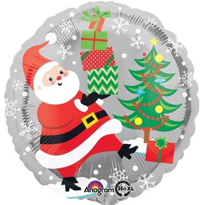 Шар круг фольга Санта снеговик и пингвины