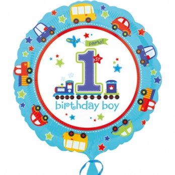 Шар круг фольга 1-й День Рожденья мальчик
