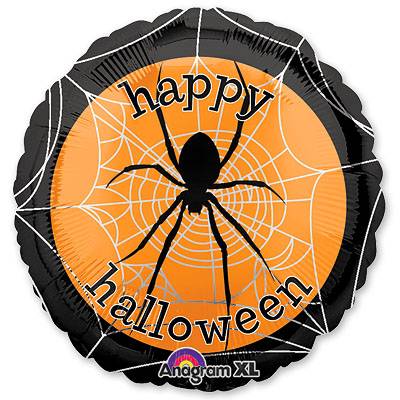 Шар круг фольга Паук на оранжевой паутине