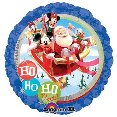 Шар круг фольга Санта и Микки с друзьями