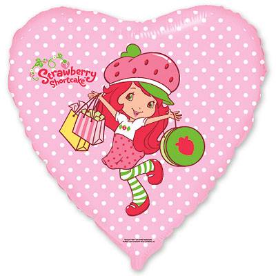 Шар сердце фольга Девочка Клубничка с подарками