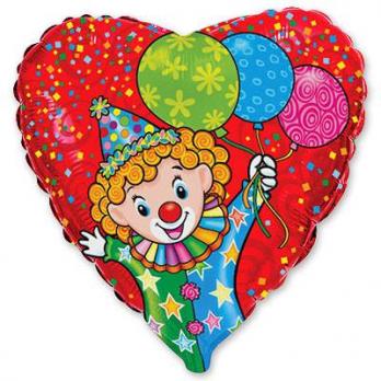 Шар сердце фольга Клоун с шарами