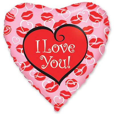 Шар сердце фольга ILY Поцелуи