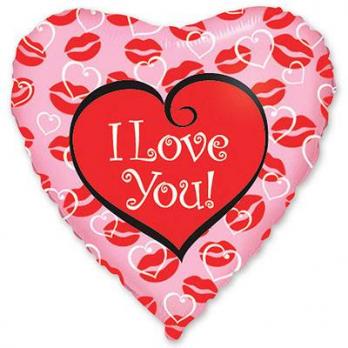 Шар сердце фольга ILY Поцелуи