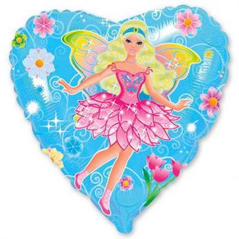 Шар сердце фольга Фея на голубом