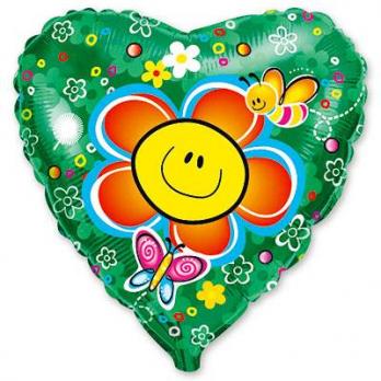Шар сердце фольга Цветок улыбка