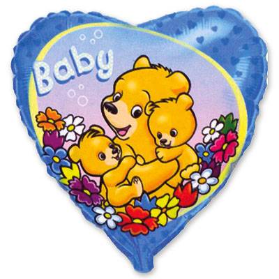 Шар сердце фольга Baby Мишки на голубом